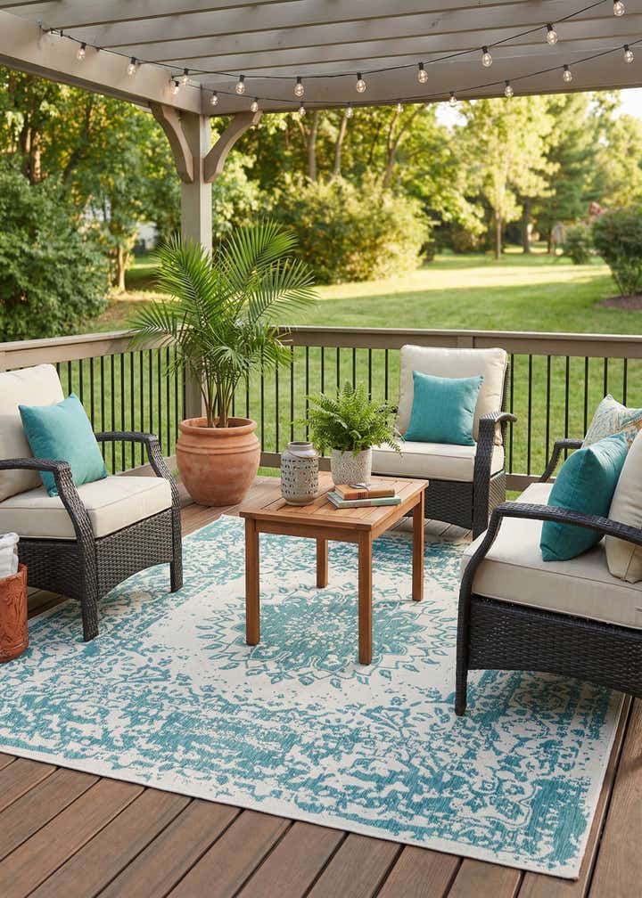 7' 10 x 7' 10 Easy-Clean Traditional Indoor / Outdoor Square Rug