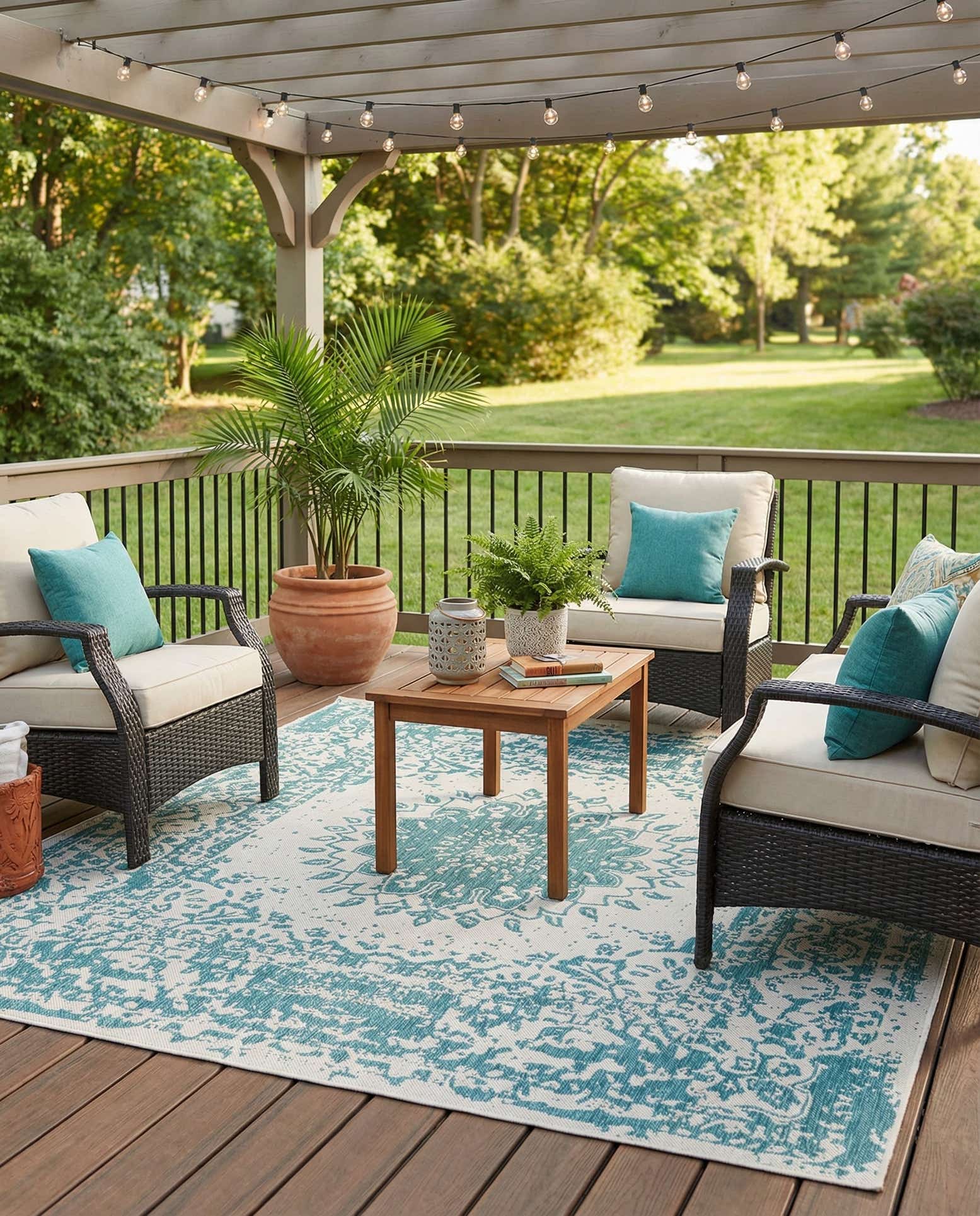 7' 10 x 7' 10 Easy-Clean Traditional Indoor / Outdoor Square Rug