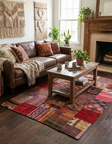 4' x 6' Hand Woven Kilim Patchwork Wool Rug