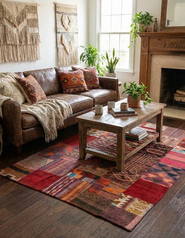 4' x 6' Hand Woven Kilim Patchwork Wool Rug