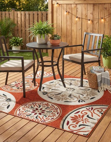Terracotta Easy-Clean Modern Indoor / Outdoor Square Rug