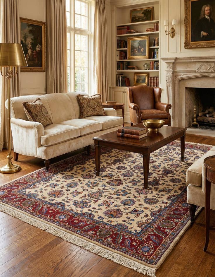 Detail image of  7' 2 x 10' 2  Hand Knotted Kashan Wool Rug