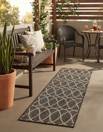 Charcoal Easy-Clean Lattice Indoor / Outdoor Runner Rug