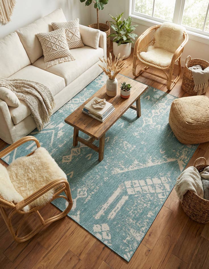 Detail image of 7' x 7'  Washable Bohemian Indoor / Outdoor Square Rug