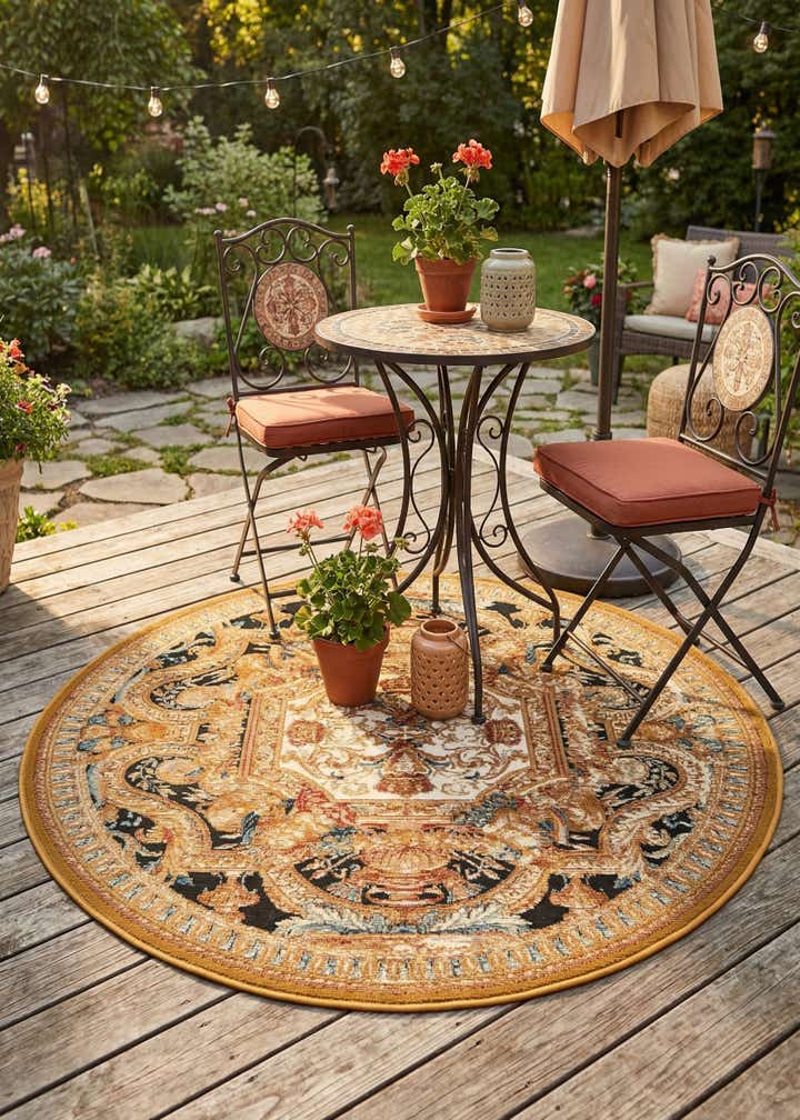 4' x 4' Easy-Clean Traditional Indoor / Outdoor Round Rug