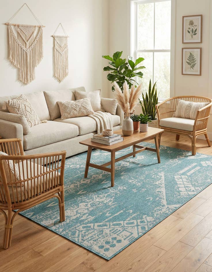 Detail image of 5' 3 x 8'  Washable Bohemian Indoor / Outdoor Rug