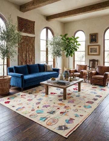 7' x 9' 2 Hand Woven Kilim Suzani Wool Rug