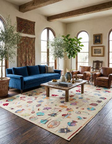 7' x 9' 2 Hand Woven Kilim Suzani Wool Rug