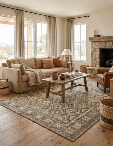 6' 9 x 9' 5 Hand Woven Kilim Maymana Wool Rug