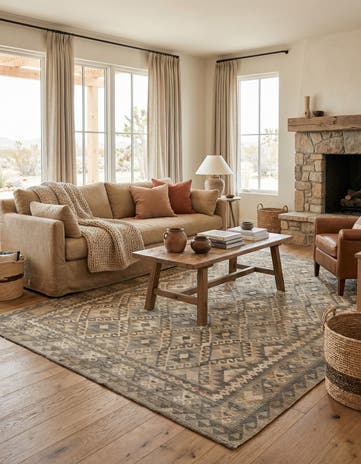 6' 9 x 9' 5 Hand Woven Kilim Maymana Wool Rug