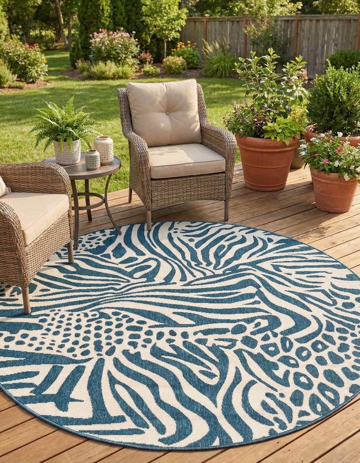 Detail image of 6' x 6'  Washable Safari Indoor / Outdoor Round Rug