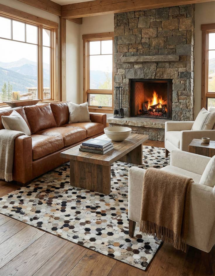 Detail image of 5' 2 x 8' Cowhide Leather Rug