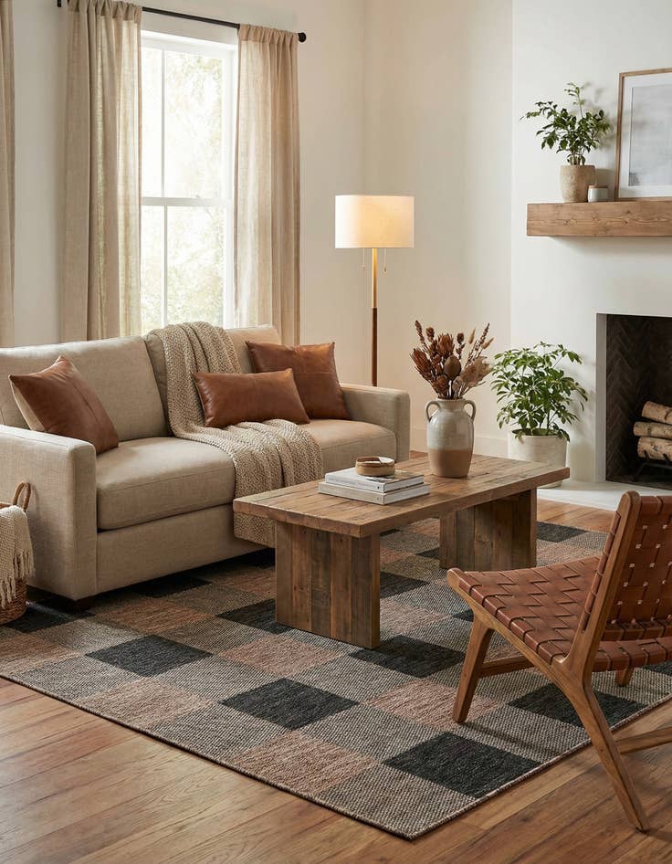 Detail image of  5' 3 x 7'  Washable Checkered Indoor / Outdoor Rug