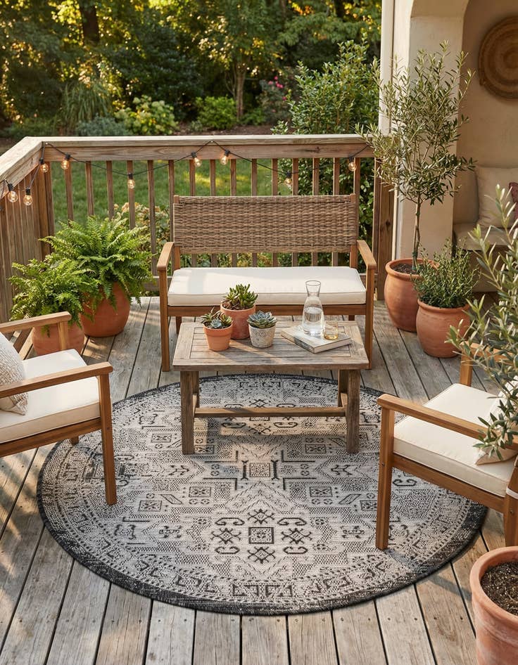 Detail image of  4' x 4'  Washable Aztec Indoor / Outdoor Round Rug