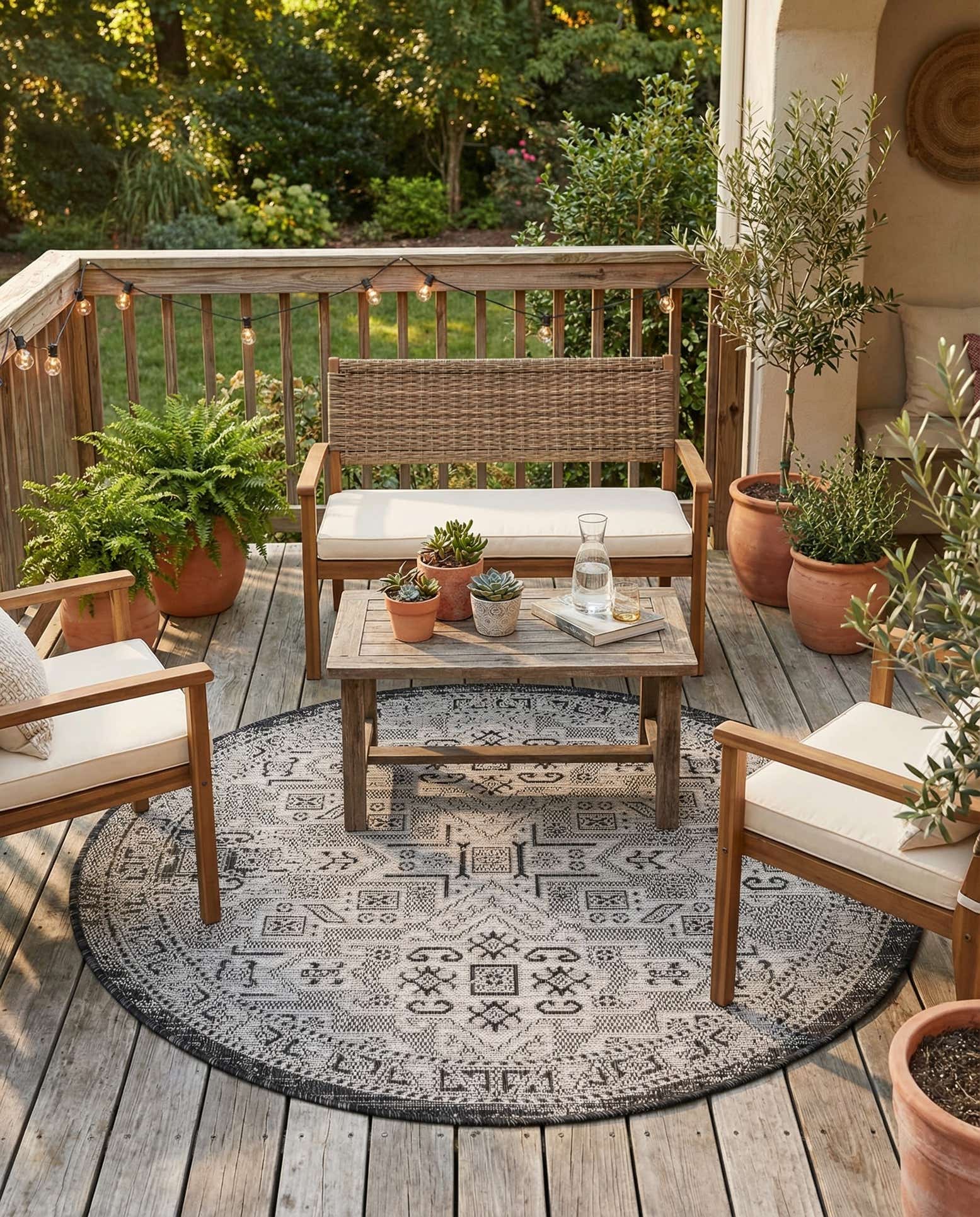 4' x 4' Easy-Clean Aztec Indoor / Outdoor Round Rug
