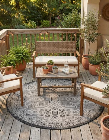 4' x 4' Easy-Clean Aztec Indoor / Outdoor Round Rug