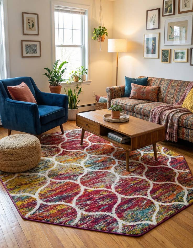 Detail image of  7' x 7' Lattice Frieze Octagon Rug