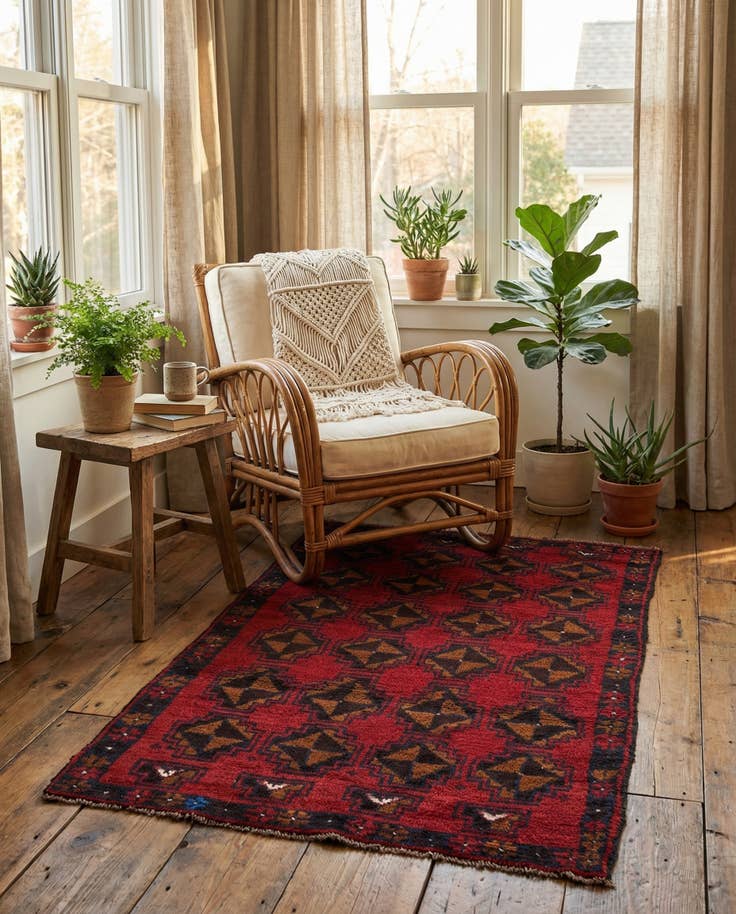 Detail image of 2' 8 x 4' 9 Hand Knotted Balouch Persian Wool Rug