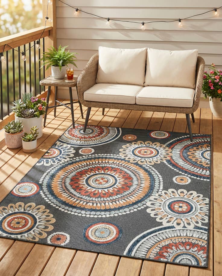 Detail image of 4' 5 x 6' Easy-Clean Botanical Indoor / Outdoor Rug