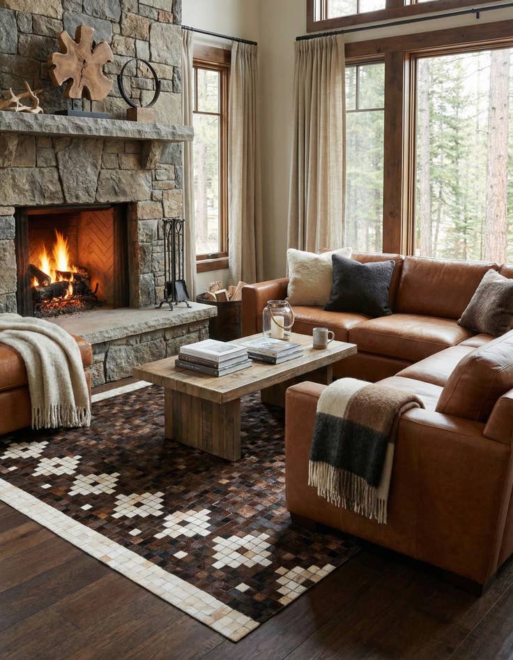 Detail image of 5' 1 x 8' 3 Cowhide Stocks Rug