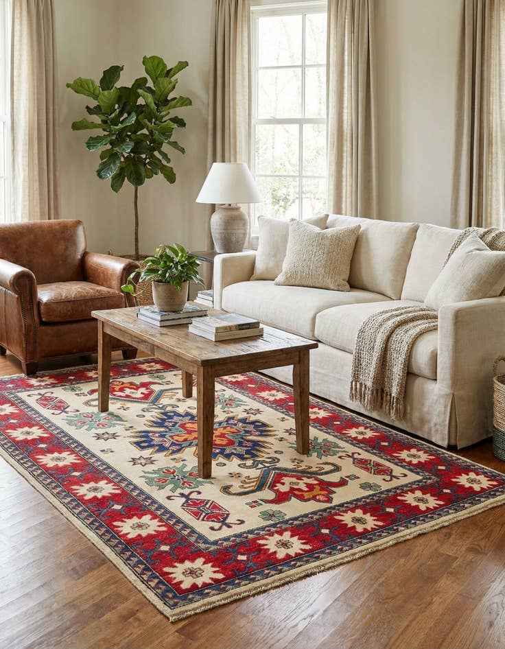 Detail image of 5' 8 x 8'  Hand Knotted Kazak Rug