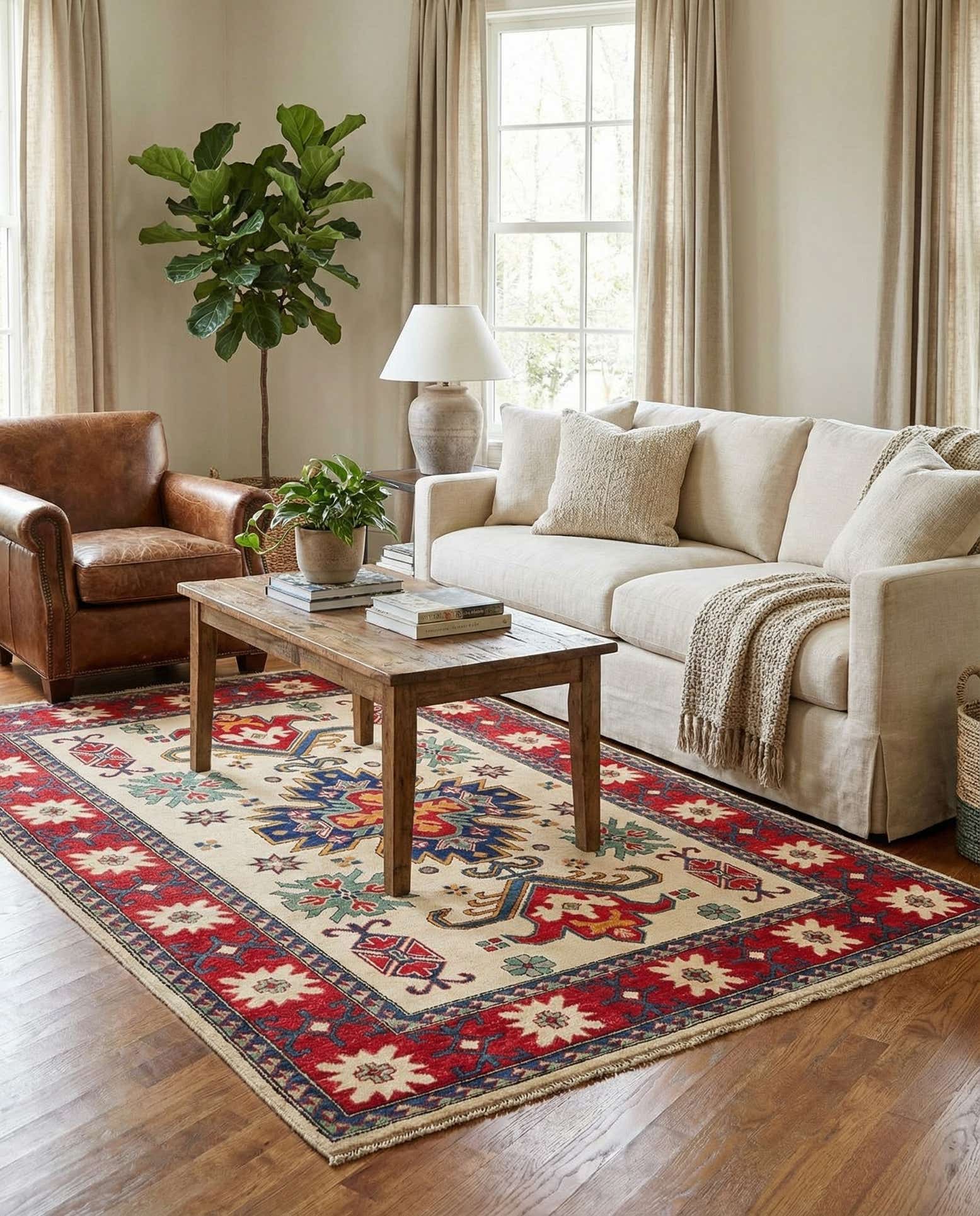5' 8 x 8' Hand Knotted Kazak Rug