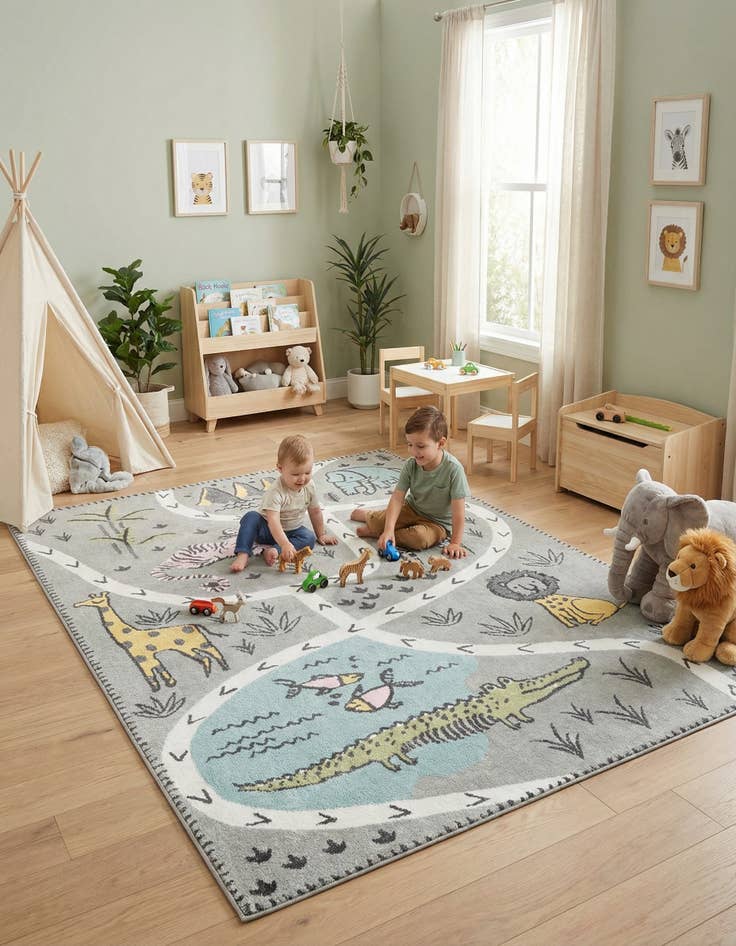 Detail image of 7' 10 x 10' Animals Whimsy Kids Rug