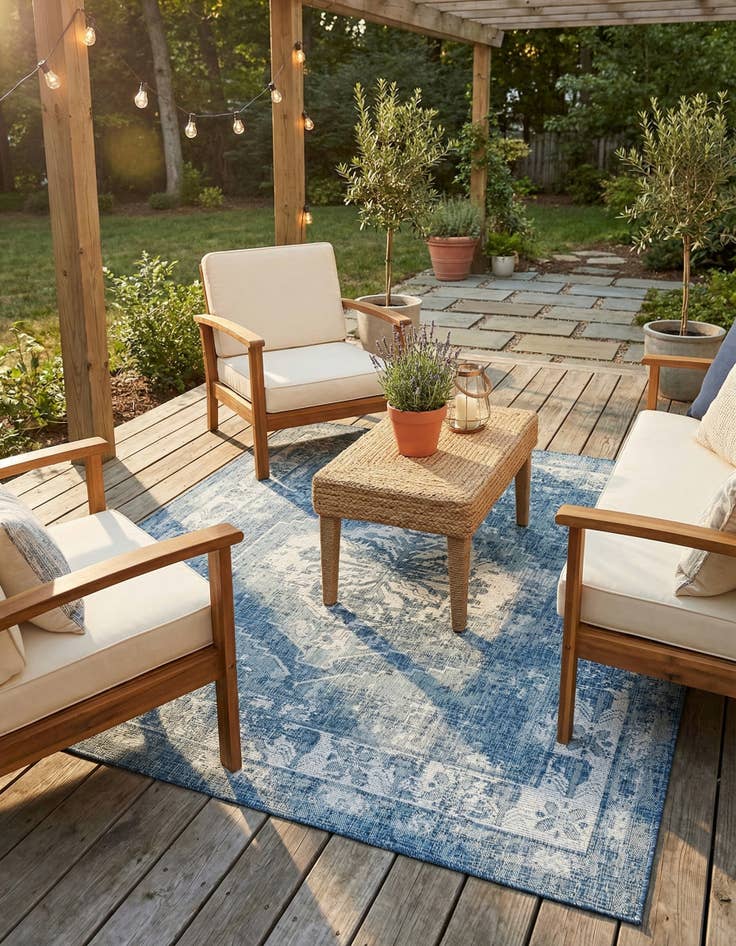 Detail image of 7' 10 x 7' 10  Washable Traditional Indoor / Outdoor Square Rug