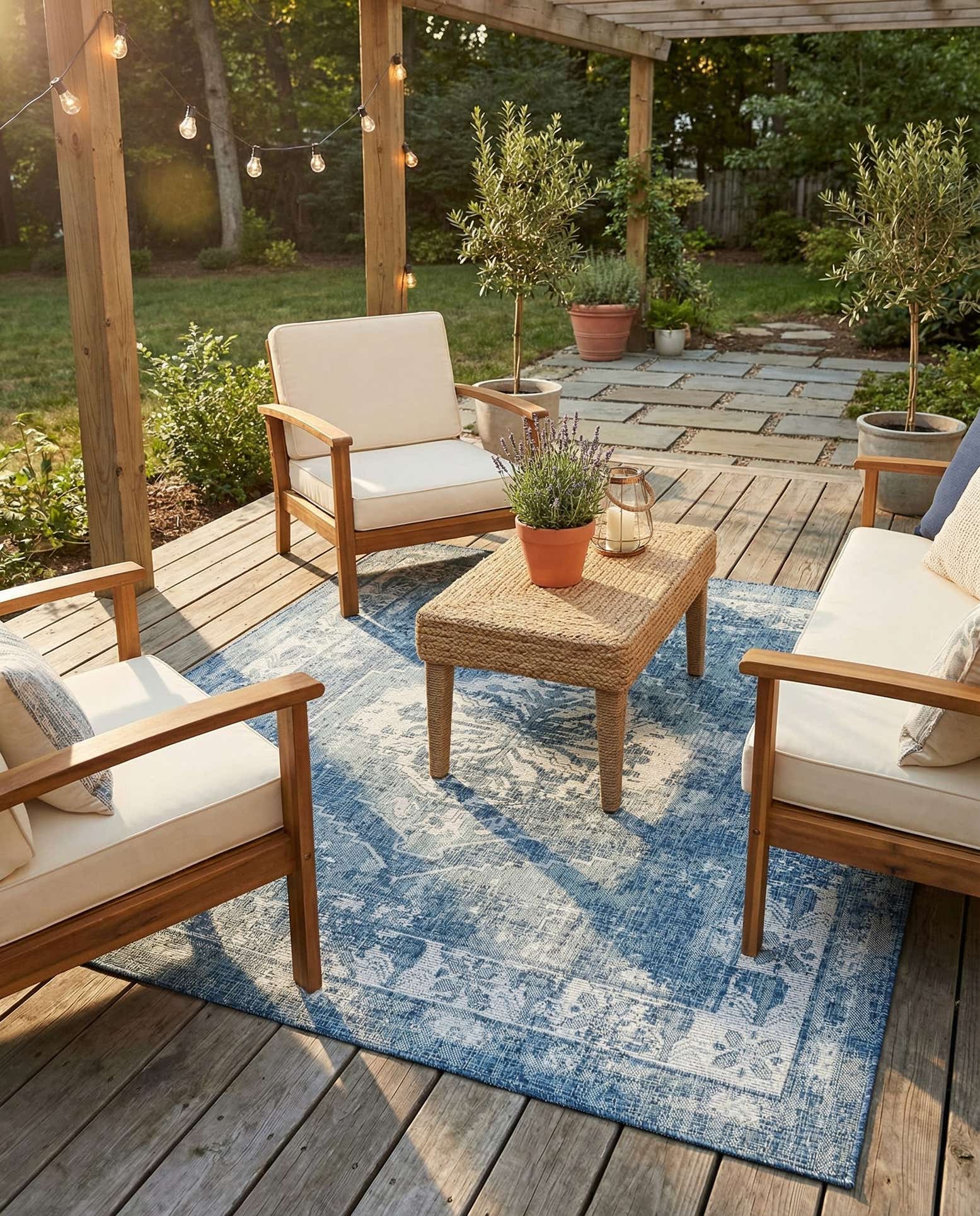 7' 10 x 7' 10 Easy-Clean Traditional Indoor / Outdoor Square Rug