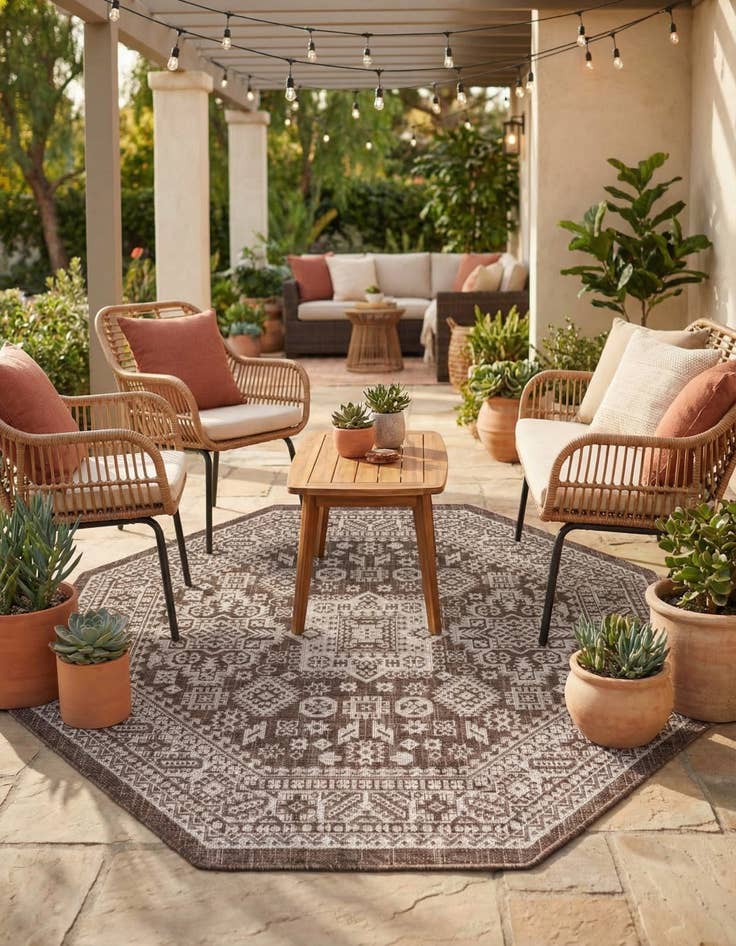 Detail image of 5' 3 x 5' 3  Washable Aztec Indoor / Outdoor Octagon Rug