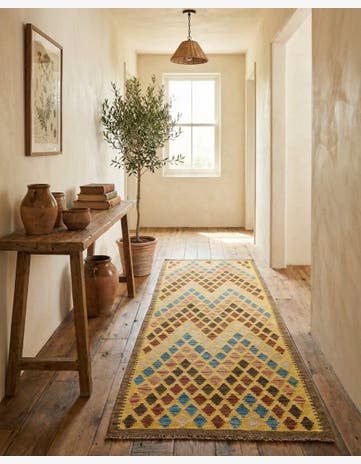 2' 6 x 6' 5 Hand Woven Kilim Maymana Wool Runner Rug
