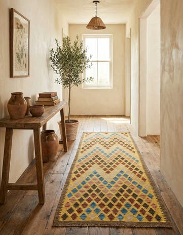 2' 6 x 6' 5 Hand Woven Kilim Maymana Wool Runner Rug