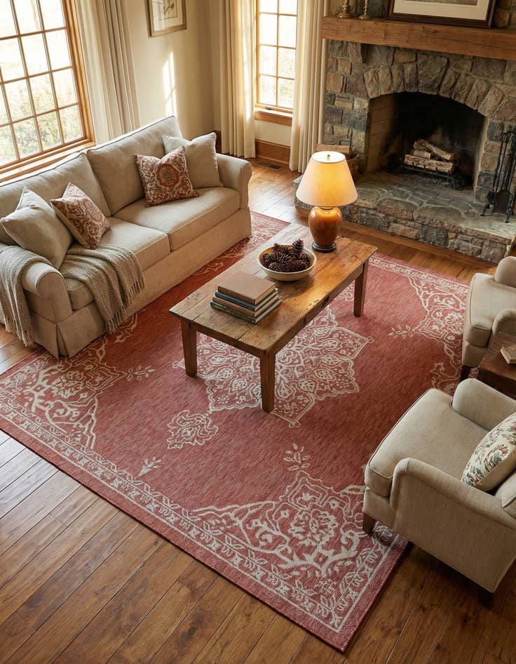 Detail image of  7' 10 x 7' 10  Washable Traditional Indoor / Outdoor Square Rug