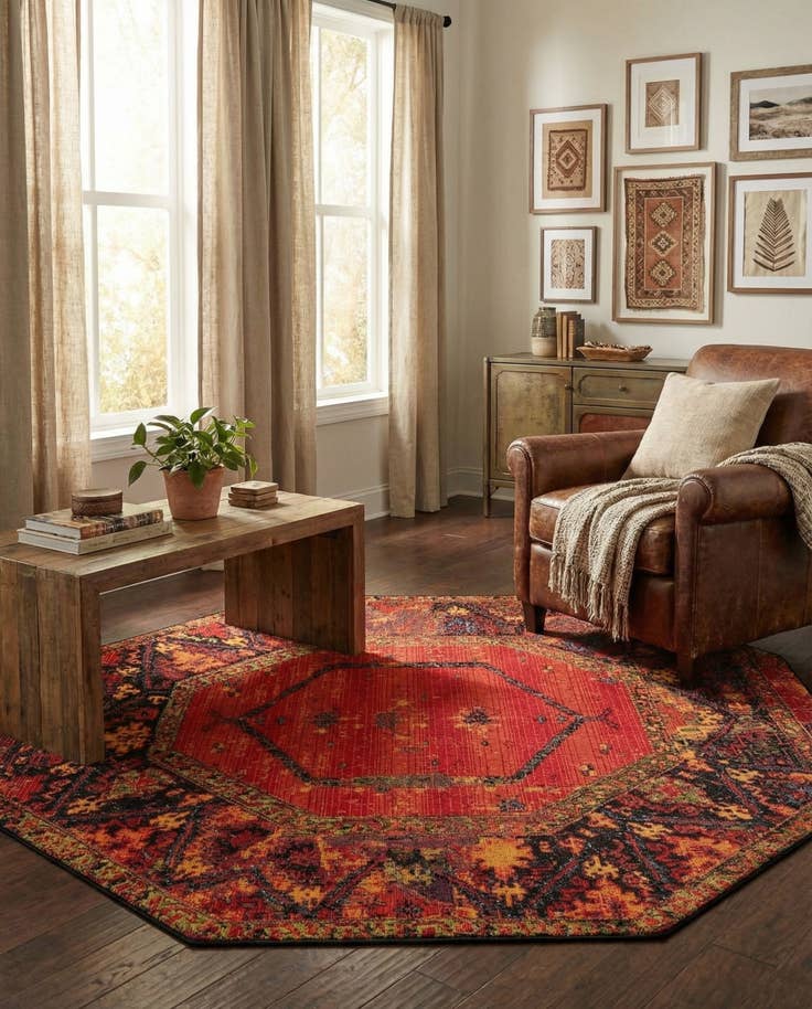 Detail image of 5' 3 x 5' 3 Easy-Clean Tribal Indoor / Outdoor Octagon Rug