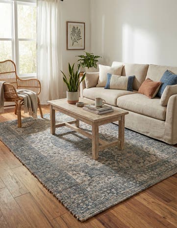 Blue Hand Woven Chenille Jute Rug