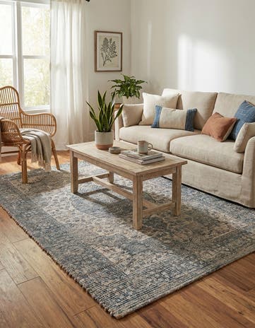 Blue Hand Woven Chenille Jute Rug