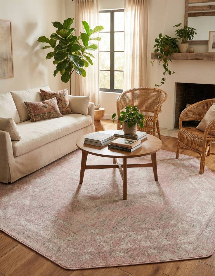 Detail image of 7' 10 x 7' 10  Washable Traditional Indoor / Outdoor Octagon Rug