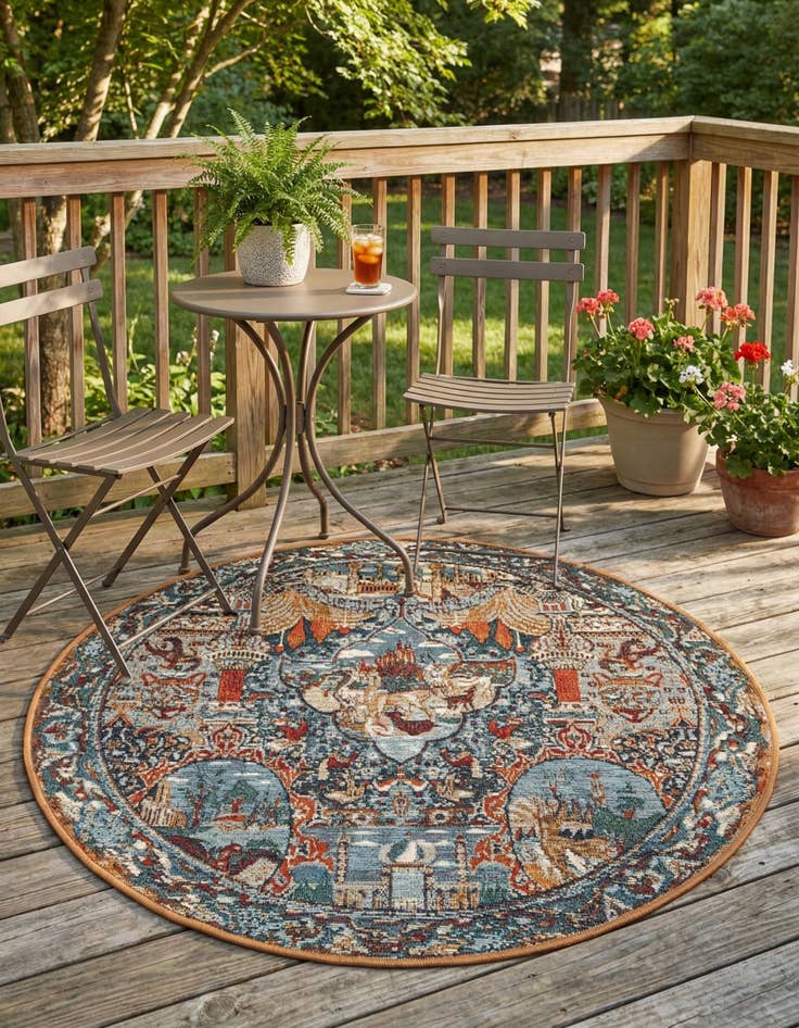 Detail image of 3' 3 x 3' 3 Easy-Clean Traditional Indoor / Outdoor Round Rug