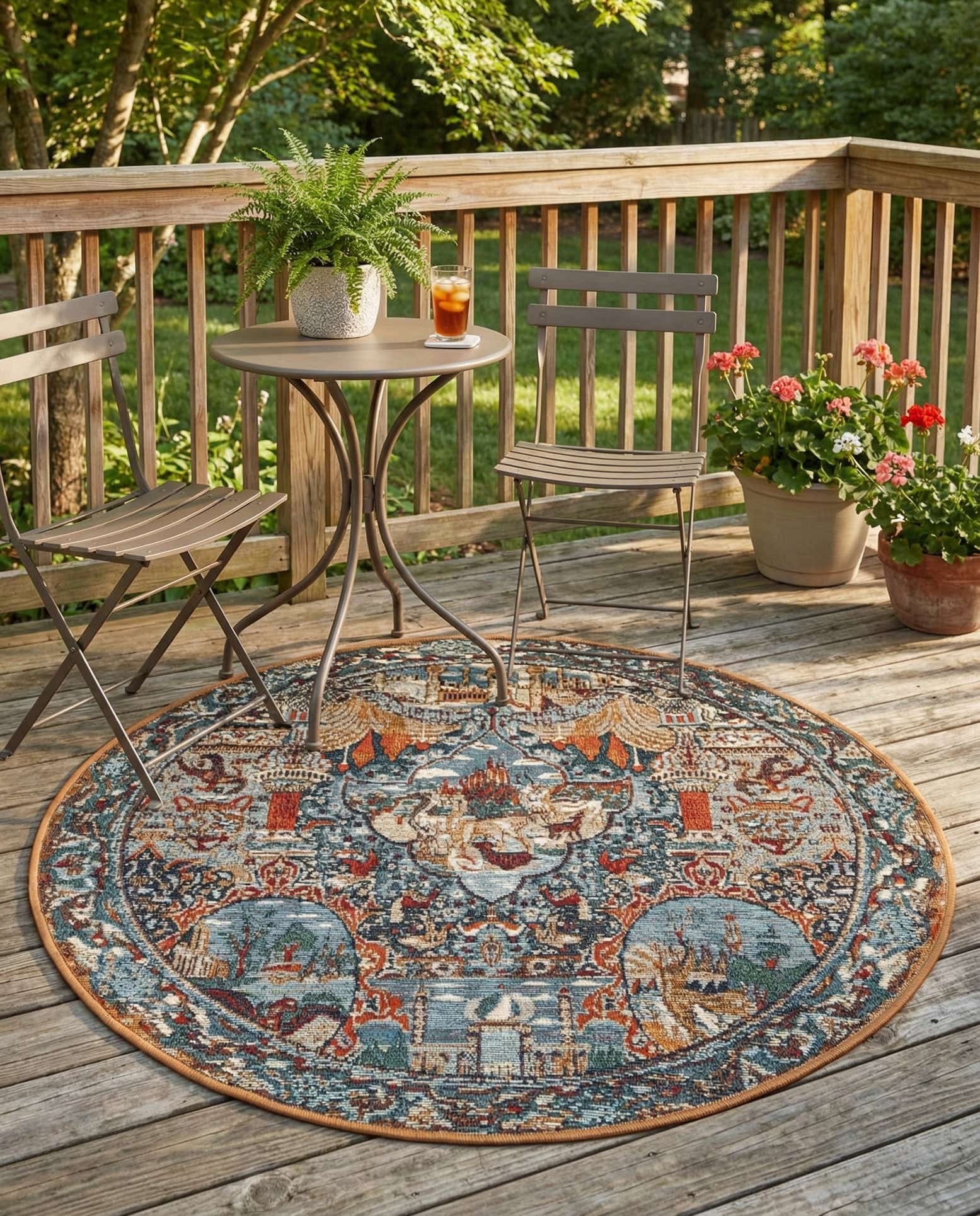 3' 3 x 3' 3 Easy-Clean Traditional Indoor / Outdoor Round Rug