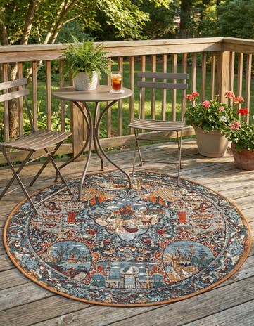 3' 3 x 3' 3 Easy-Clean Traditional Indoor / Outdoor Round Rug