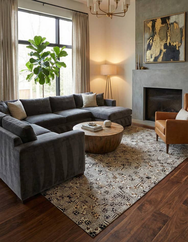 Detail image of 5' 1 x 8' Cowhide Leather Rug