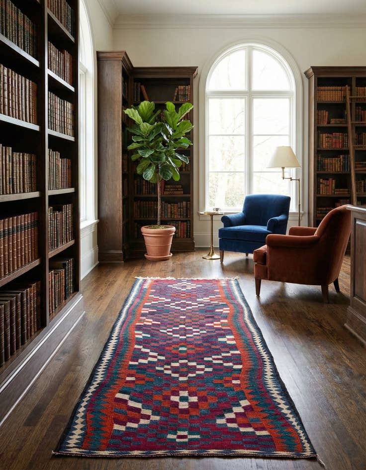 Detail image of 5' x 10'  Hand Woven Kilim Fars Wool Runner Rug