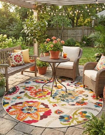 7' 10 x 7' 10 Easy-Clean Casablanca Indoor / Outdoor Round Rug