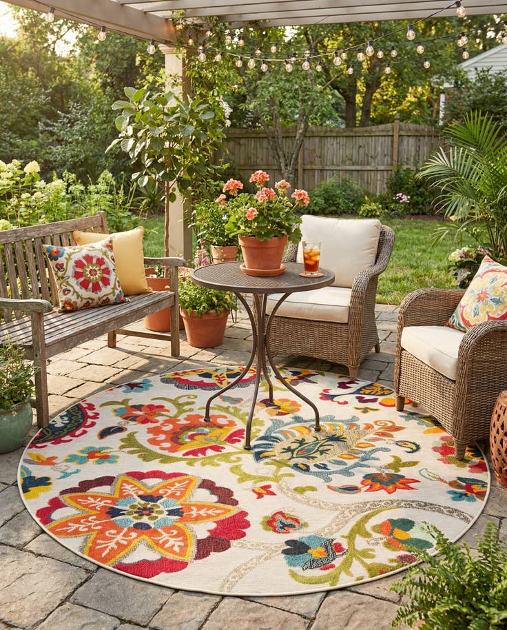 Detail image of 7' 10 x 7' 10 Easy-Clean Casablanca Indoor / Outdoor Round Rug