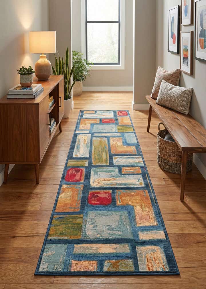 2' 7 x 9' Easy-Clean Modern Indoor / Outdoor Runner Rug