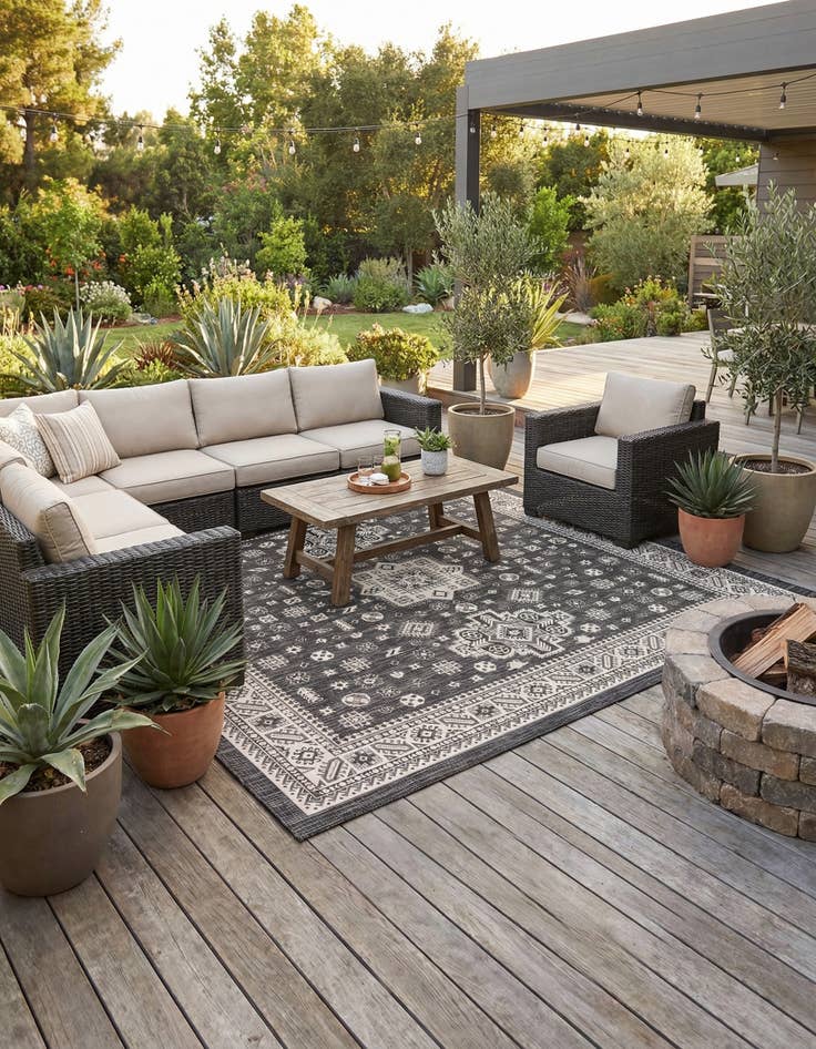 Detail image of 13' x 13'  Washable Aztec Indoor / Outdoor Square Rug