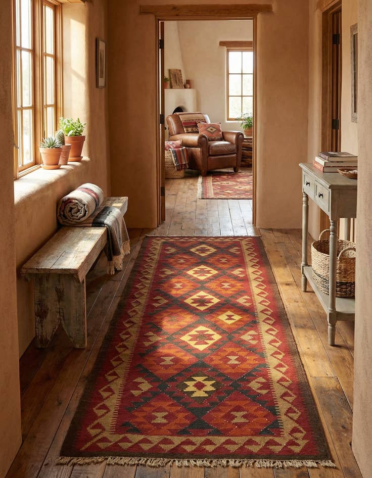 Detail image of 3' 6 x 6' 6  Hand Woven Kilim Maymana Wool Runner Rug