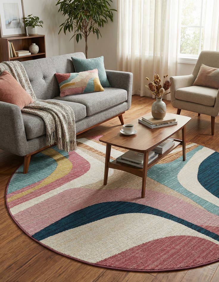 Detail image of 5' x 5'  Washable Modern Indoor / Outdoor Round Rug