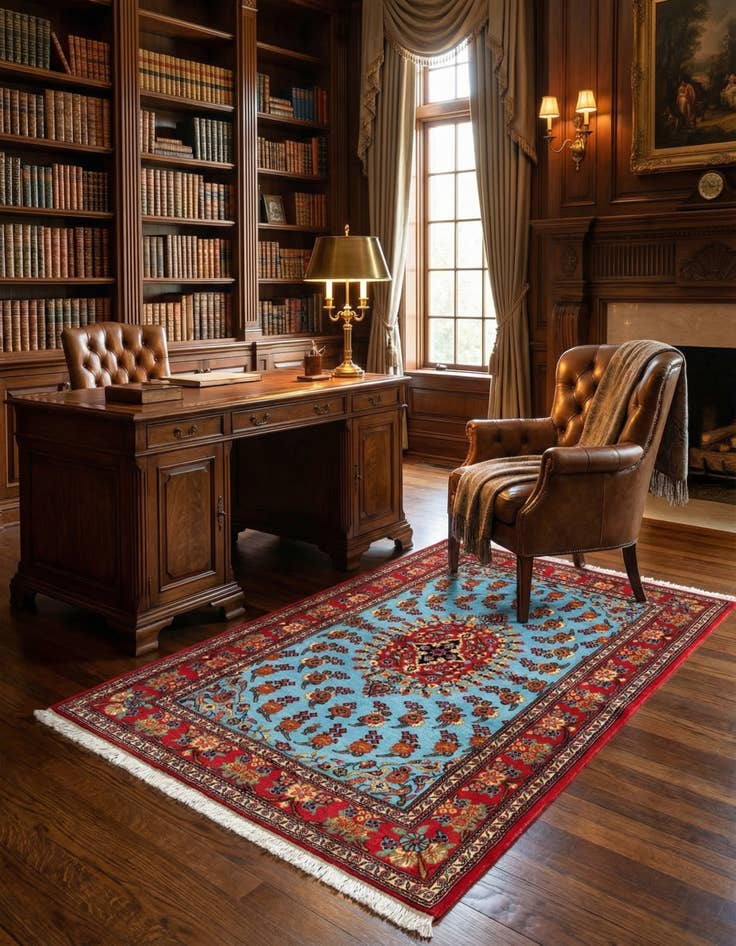 Detail image of  3' 6 x 5'  Hand Knotted Qom Persian Rug