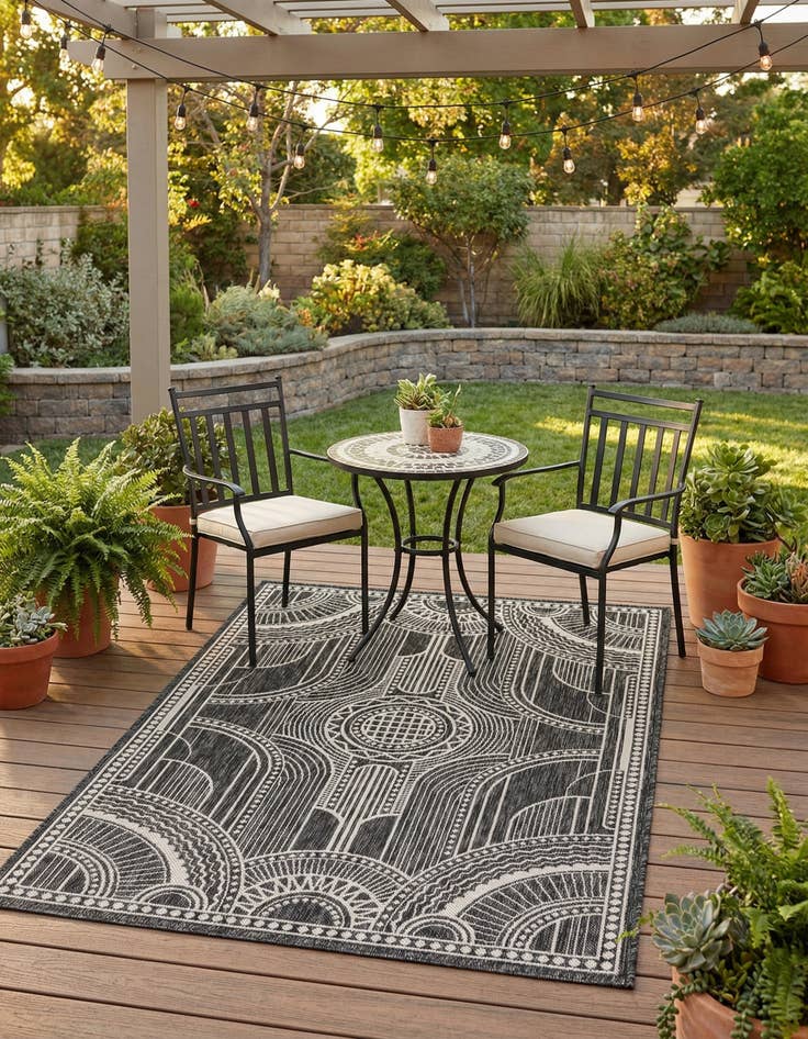 Detail image of 4' 1 x 6' 1  Washable Traditional Indoor / Outdoor Rug